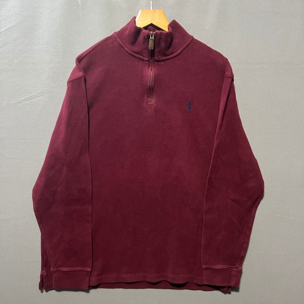 Polo Ralph Lauren Mens XXL Burgundy Quarter Zip Pullover Cotton Sweater Maroon